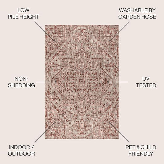 JONATHAN Y SMB105A-3 Estrella Bohemian Medallion Textured Weave Red/Taupe 3 ft. x 5 ft. Indoor/Outdoor Area Rug Coastal, Traditional, Transitional, Perfect for Backyard, Patio, Porch