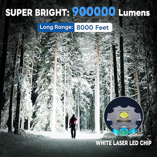 Flashlights High Lumens 900000 LED Rechargeable Tactical Flashlight Zoomable 3 Modes Fast Charging IPX6 Waterproof Super Bright Handheld Flashlights for Camping Hiking Outdoor and Gift