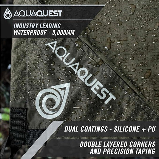 AquaQuest Defender Camping Tarp - Heavy Duty Tent Shelter or Rain Fly - Waterproof Camping Essentials for Hiking, Bushcraft & Hammock