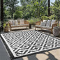 5x8 ft Outdoor Rug Waterproof, Plastic Straw Patio Carpet - UV Resistant Reversible Indoor Outdoor Rugs for Porch, Camping, Poolside, RV, Balcony, Easy to Clean, Black and White