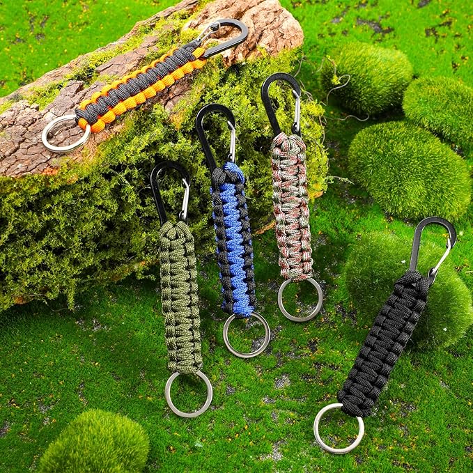 Fumete 20 Pcs Paracord Keychain Military Braided Keychain Clip with Strap Paracord Backpack Strap with Chain Hooks for Women Men Camping Fishing Hiking Backpacking Keys Hanger, 5 Styles