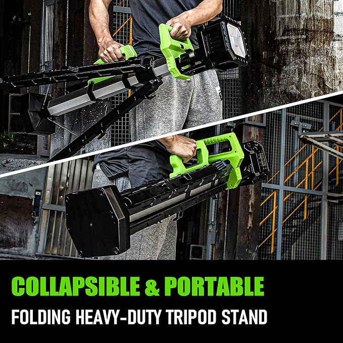 Cordless 10000LM Heavy-Duty LED Work Light on Stand, 4 Modes Super Bright, 9000mAh Rechargeable Work Light with Folding Tripod, Multi-Angle Lighting for Jobsite, Camping, Automotive
