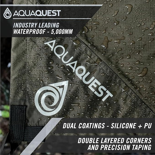 AquaQuest Safari Camping Tarp - Lightweight Durable Rain Fly - Waterproof Camping Essentials for Hiking, Backpacking & Hammock, 13 x 10 ft, Olive Drab