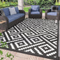 GENIMO 5x8 Outdoor Rug Waterproof, Reversible Mats, Outdoor Area Rug, Plastic Outside Carpet, Geometric Rv Mat for Patio Camping Rv Picnic Backyard Deck Balcony Porch Beach Trailer (Black & White)