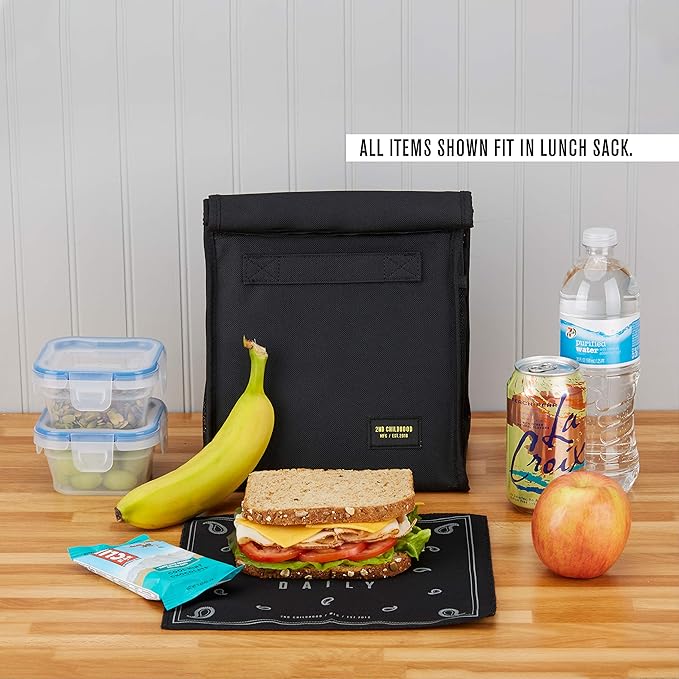 Insulated Lunch Bag for Men and Women - Rolltop Lunch Box with 2 Side Mesh Pockets and 1 Exteral Slip Pocket (Black)
