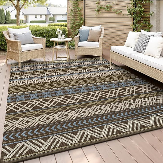 MontVoo Outdoor Rug Carpet 8x10 Waterproof-Patio Rug Mat Reversible RV Camping Rug Picnic Mat Plastic Straw Outside Rug for Balcony Porch Deck Beach-Boho Outdoor Area Rug for Patio Decor Colorful