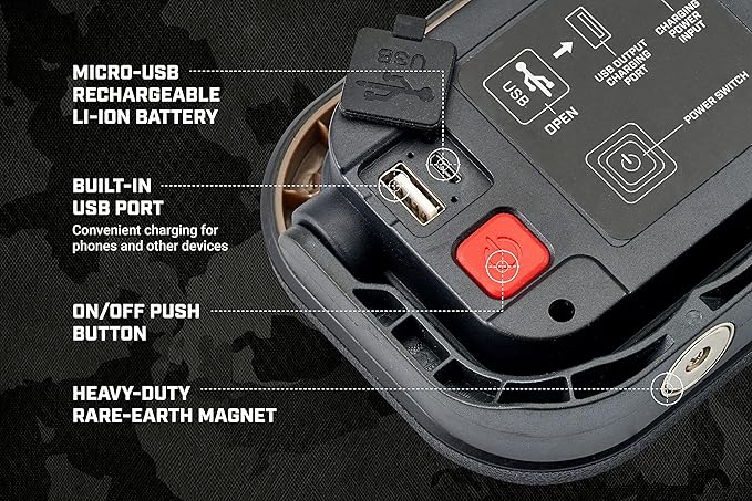 Spec Ops Tools Rechargeable LED Work Light, 800 Lumens, Waterproof, Magentic Base, 3 Light Modes, 3percent Donated to Veterans, SPEC-FLASHW