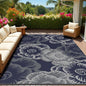 MontVoo Outdoor Rug 8x10 Waterproof Patio Rug-Outdoor Carpet Mat Reversible Plastic Straw Outside Outdoor Rug for RV Camping Picnic Beach Balcony Backyard Pool Deck Farmhouse Floral Navy Blue