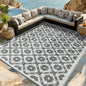 Waterproof Outdoor Rug 9x18 ft, Reversible Plastic Straw Rug, Easy to Clean Patio Rug, Portable Carpet for Patio, RV, Deck, Balcony, Backyard, Picnic, Beach, Square Dashed, Gray