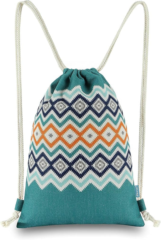Drawstring Backpack Bohemia Style String Bag Canvas Beach Sport Daypack