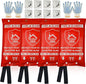 Extra Large Fire Blanket - 48”x 48” Pack of 4 Blankets with 8 Hooks and 4 Gloves, Fire Blankets Emergency for Home, Car, Kitchen, Warehouse, Outdoor, and Camping Safety