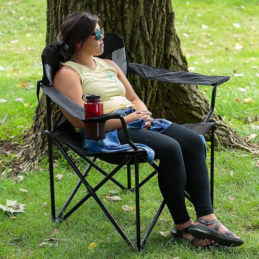 PORTAL Oversized Camping Chair Big and Tall Folding Camp Chair Portable Lawn Chairs Heavy Duty Foldable XXL Outdoor Camping Chair for Adults, Support Up to 600 lbs, Black/Grey
