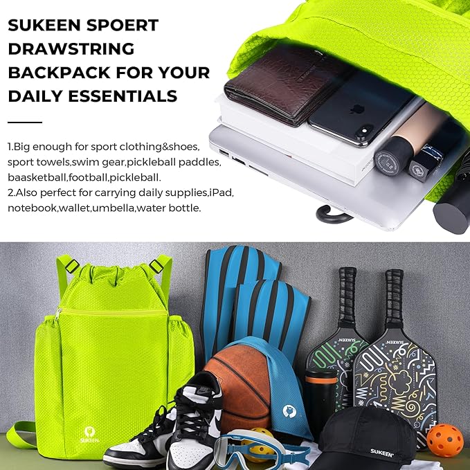 Sukeen Drawstring Backpack Swim Bag Lightweight String Backpack for Beach Pickleball Swimming Pool Gym Workout Gear Sport