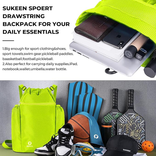 Sukeen Drawstring Backpack Swim Bag Lightweight String Backpack for Beach Pickleball Swimming Pool Gym Workout Gear Sport