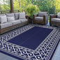 GENIMO Outdoor Rug Waterproof for Patio Decor, 6'x9' Foldable Reversible Plastic Straw Carpet for Travel Trailers, Outside Area Mat for Rv, Deck, Picnic, Porch, Camper, Balcony, Beach, Blue & White