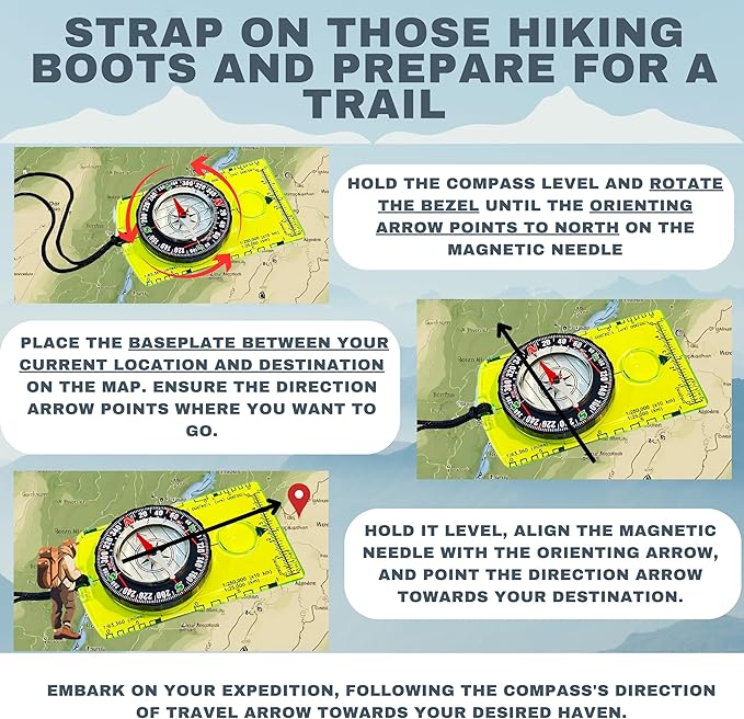 Pack of 2 Orienteering Compass Hiking-Compasses boy Scout Kids- Magnetic Gear Set Navigation map- Brujulas orientacion-Backpacking Camping Hunting Survival.