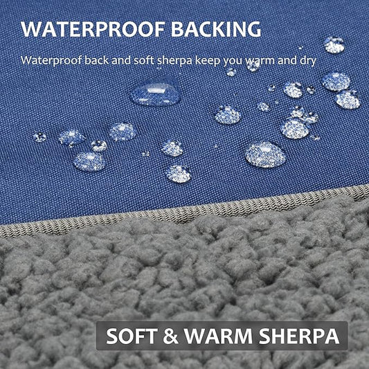 Tirrinia Outdoors Waterproof Throw Blanket, 66”x 90” Sherpa Fleece Stadium Windproof Mat for Boat, Traveling, Camping, Hiking, Football - Machine Washable