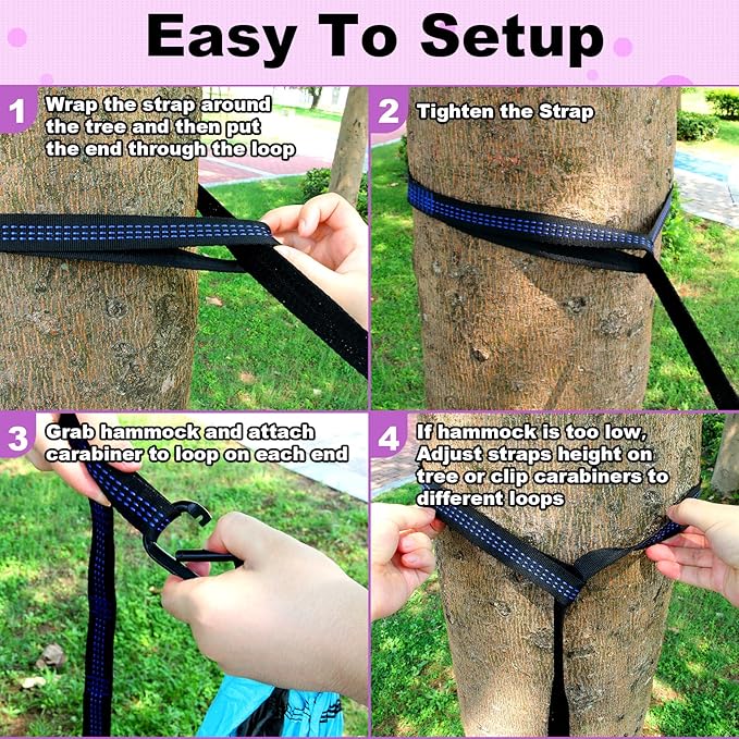SZHLUX Camping Hammock Double & Single Portable Hammocks with 2 Tree Straps and Attached Carry Bag,Great for Outdoor,Indoor,Beach,Camping,Purple & Pink, Medium