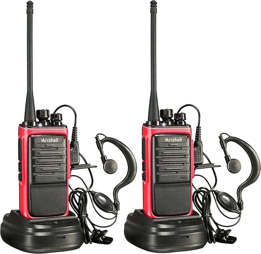 Rechargeable Long Range Two-way Radios with Earpiece 2 Pack Arcshell AR-6 Walkie Talkies Li-ion Battery and Charger included