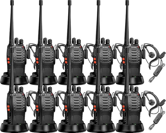 Rechargeable Long Range Two-Way Radios with Earpiece 10 Pack Arcshell AR-5 Walkie Talkies Li-ion Battery and Charger Included (10 Pack)