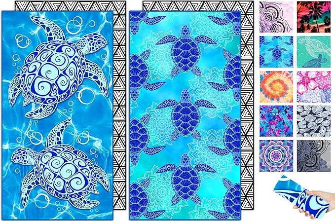 Microfiber Beach Towel –Turtle Series Quick Dry Lightweight Sand Free Oversized Towel Accessories Travel Must Have Swim Pool Yoga Camping Gear Summer Cruise Ship Essentials Cloud Compact Gift 71" 32"