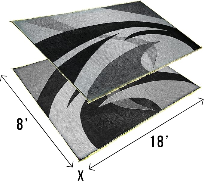 Stylish Camping L158181WL 8-feet by 18-feet LED Illuminated Patio Mat - Outdoor Patio Black/White RV Camping Mat