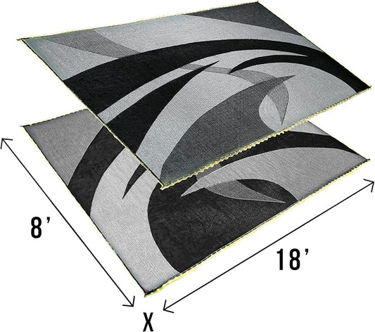 Stylish Camping L158181WL 8-feet by 18-feet LED Illuminated Patio Mat - Outdoor Patio Black/White RV Camping Mat