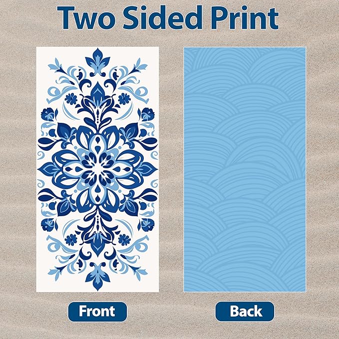 Microfiber Beach Towels - Soft & Lightweight - Absorbent, Quick Dry, Sand Free - Perfect for Beach, Pool, Travel, Camping, Picnic, Yoga - Matching Travel Bag - XL - Mediterranean Blue