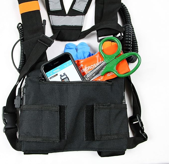 X-FIRE® Updated Dual Portable Radio Chest Rig Harness for Two-Way Radios w/ 3m Reflective. Now with Larger Radio Pocket