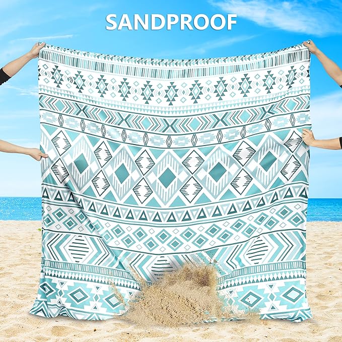 Beach Blanket Waterproof Sandproof Beach Mat 79" X 83" /10'x9'for 2-8 Adults Quick Drying Outdoor Picnic Mat Beach Accessories for Travel, Camping, Hiking