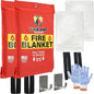 2 x Emergency Fire Blanket for Home and Kitchen (40"x40") with Hooks & Gloves - Reusable Fire Blankets Emergency for Home, Office, Car, Camping, Picnic, School and Warehouse