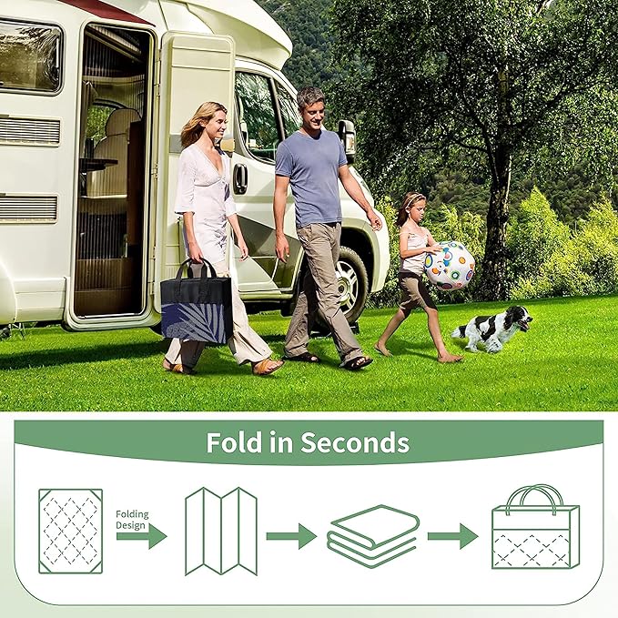 GENIMO Outdoor Rug 9' x 12' Waterproof for Patios Clearance, Reversible Outdoor Plastic Straw Camping Rug Carpet, Large Area Rugs Mats for RV, Camper, Deck, Balcony, Porch, Beach, Navy Blue&Grey