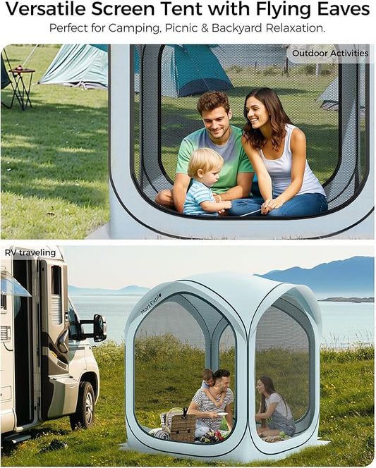 6x6FT Pop-Up Screen House Tent, Instant Portable Screen Room Canopy with Mesh Doors and Carry Bag for Patio, Backyard, Deck, Camping, and Outdoor Activities, Aqua