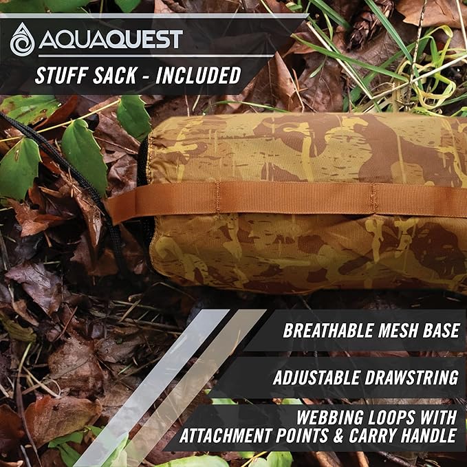 AquaQuest Defender Camping Tarp - Heavy Duty Tent Shelter or Rain Fly - Waterproof Camping Essentials for Hiking, Bushcraft & Hammock, 15 x 15 ft, True Terrain