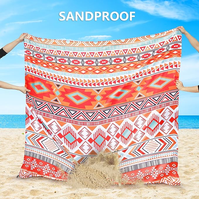 Beach Blanket, Sandproof Beach Mat, Waterproof Quick Drying Lightweight Outdoor Picnic Mat 120"x108" for 2-8 Adults with Pocket for Travel, Camping, Hiking