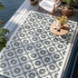Waterproof Outdoor Rug 5x8 ft, Reversible Plastic Straw Rug, Easy to Clean Patio Rug, Portable Carpet for Patio, RV, Deck, Balcony, Backyard, Picnic, Beach, Square Dashed, Gray