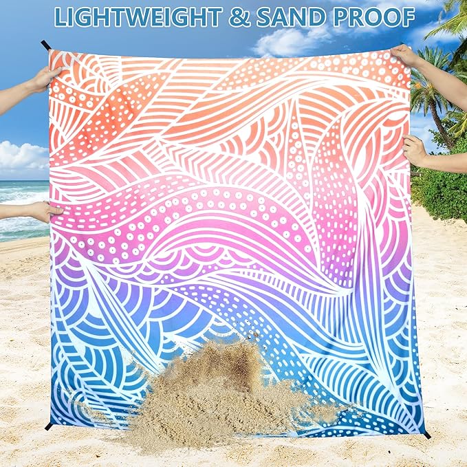 Beach Blanket, Sandproof Beach Mat, Waterproof Quick Drying Lightweight Outdoor Picnic Mat 79" X 83" for 2-4 Adults With Pocket for Travel, Camping, Hiking