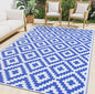 Smiry Waterproof Outdoor Rug 8x10 ft, Reversible Plastic Straw Patio Camping Rugs, Outdoor Indoor RV Mat Carpet for Patio, Outside Entry, Backyard, Deck, Bench, Picnic, Camper, White & Blue