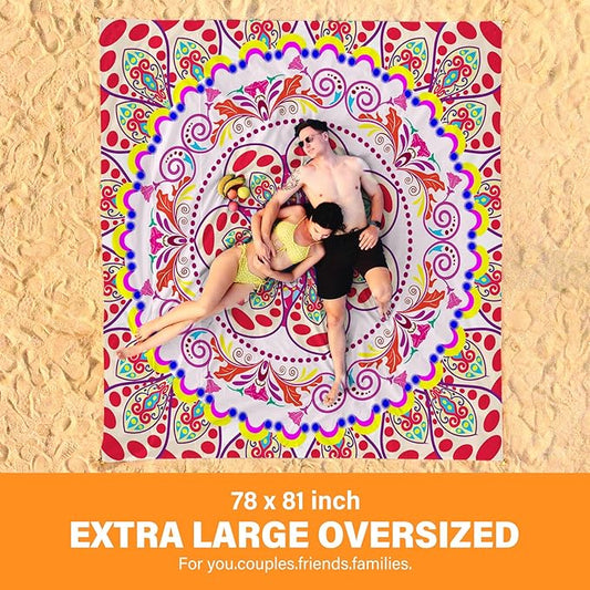 Beach Blanket Oversized Extra Large78 X 81",Waterproof Sandproof Beach Blanket 1-7 Adults Lightweight Durable for Travel Camping Hiking Picnic