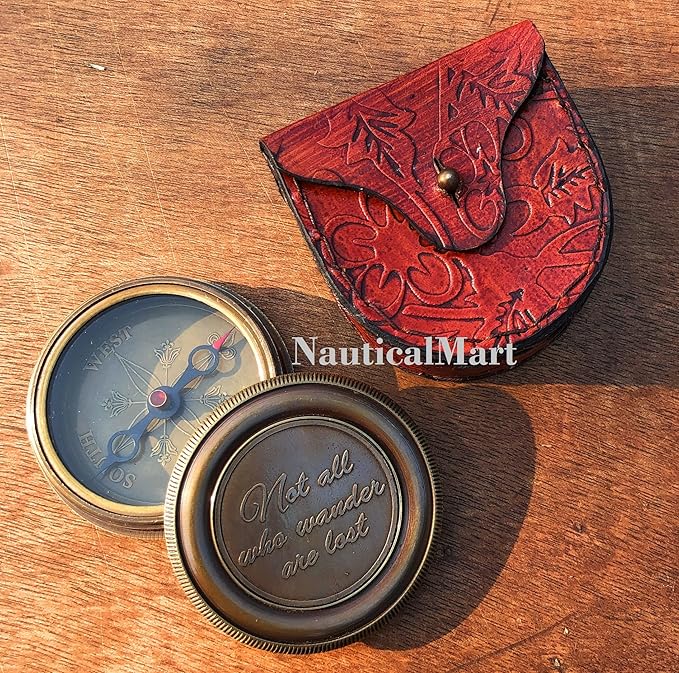 Nautical Brass Compass Engraved Pocket Compass Quote Not All Those Who Wander are Lost Magnetic Compass Graduation Confirmation Day Gift Vintage Working Compass