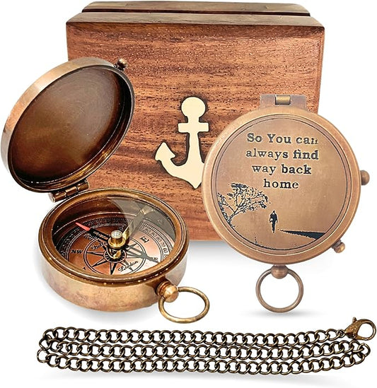 Voyage in Style: Retro Brass Compass Set with Exquisite Wooden Box - Unparalleled Nautical Elegance for Wanderlust Souls - Ideal Gift Selection for Explorers