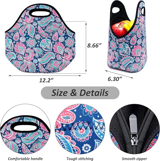 Neoprene Lunch Bags Thermal Insulated Lunch Tote Bag Reusable Washable Neoprene Picnic Bag for Women Men