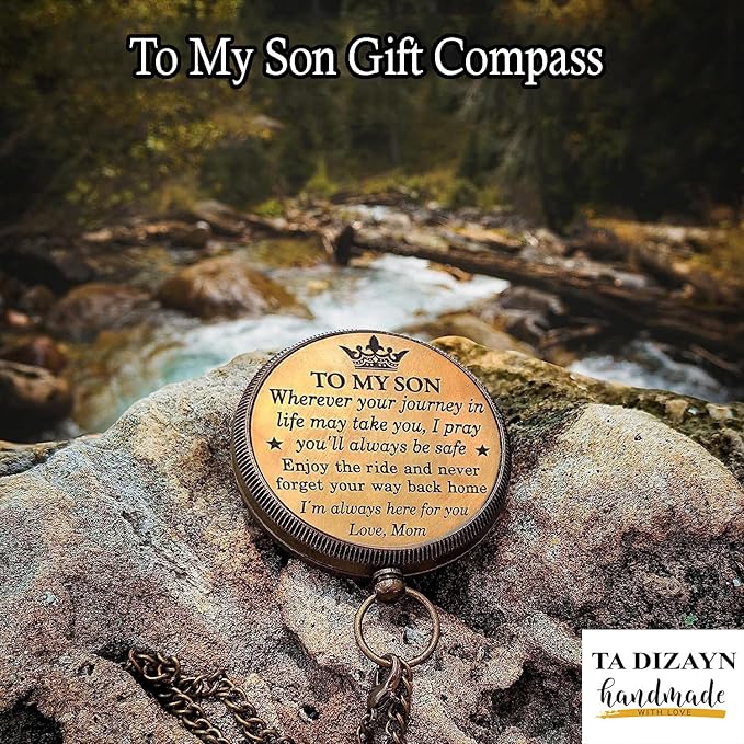 to My Son Compass with Wooden Box-Mom to Son Compass–Father to Son Gifts- to My Grandson -Graduation Day Gifts for Son-Birthday, Baptism, Graduation, Confirmation, Communion Compass for Women Men