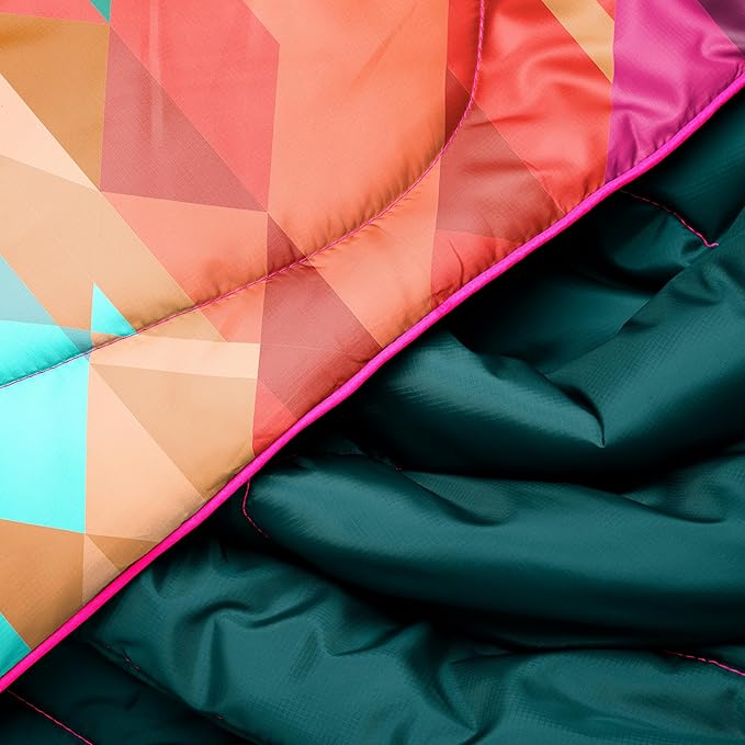 Rumpl Original Puffy Blanket - Warm Puffy Camping Blanket, 100% Recycled Polyester Insulation, Lightweight, Packable, Water-Resistant, Outdoor Puffer Blanket, 52"x75", V2, Geo Cool