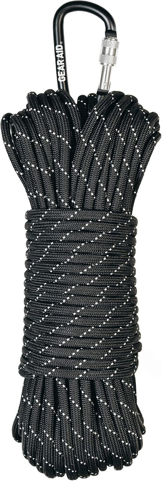 GEAR AID 1100 Paracord and Carabiner, 5.5 mm Heavy-Duty Cord for Camping and Survival, Black Reflective