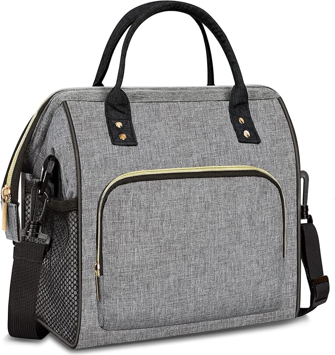 IDEATECH Lunch Bags for Women Insulated, Lunch Cooler Bag for Work, Leak Proof Large Lunch Tote Bag, Lunch Bag with Adjustable Shoulder Strap for Office/Picnic/Fishing/Beach(Grey)