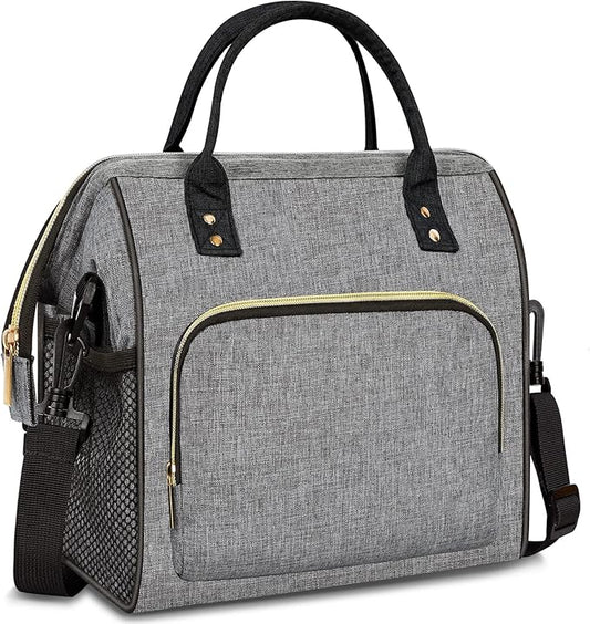 IDEATECH Lunch Bags for Women Insulated, Lunch Cooler Bag for Work, Leak Proof Large Lunch Tote Bag, Lunch Bag with Adjustable Shoulder Strap for Office/Picnic/Fishing/Beach(Grey)