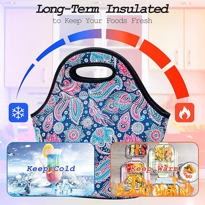 Neoprene Lunch Bags Thermal Insulated Lunch Tote Bag Reusable Washable Neoprene Picnic Bag for Women Men