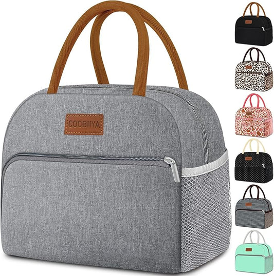 Coobiiya Lunch box for Women/Men/Adult, Lunch Box Lunch Bag Women, Small Leakproof Cute Lunch Tote Large Capacity Reusable Insulated Cooler Lunch Container for Work/Office/Picnic/Beach-Grey