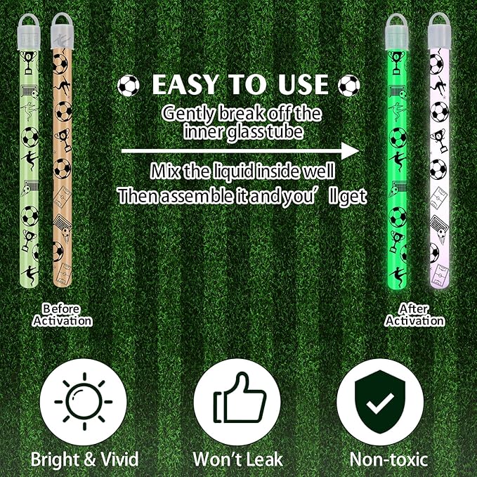 Libima 36 Set 8 Inch soccer Glow Sticks Necklaces with End Caps and Lanyards Bright Glow in the Dark Sticks White Green Hanging Wands for Sports Game Favors Camping